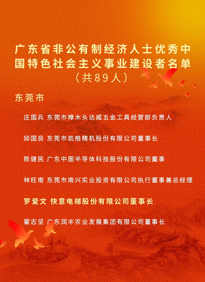 祝賀！快意電梯董事長羅愛文獲廣東省委省政府授予榮譽(yù)稱號